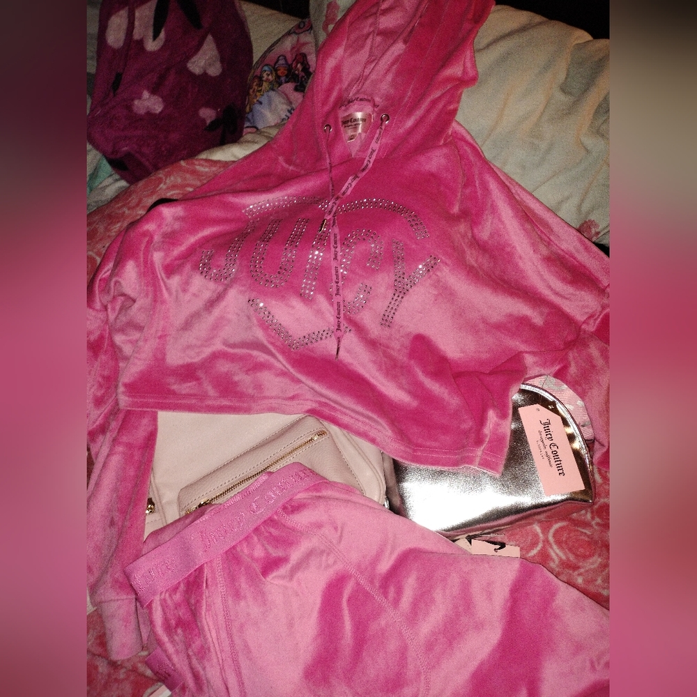 BARBIE PINK JUICY COUTURE 💕 Hooded Bling Loungewear set XL